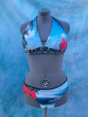 Tropical Print Sexy Y2K Halter Top Bikini Aaron Chang